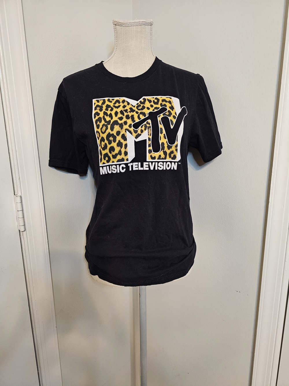 Black Tee with Leopard MTV Graphic
